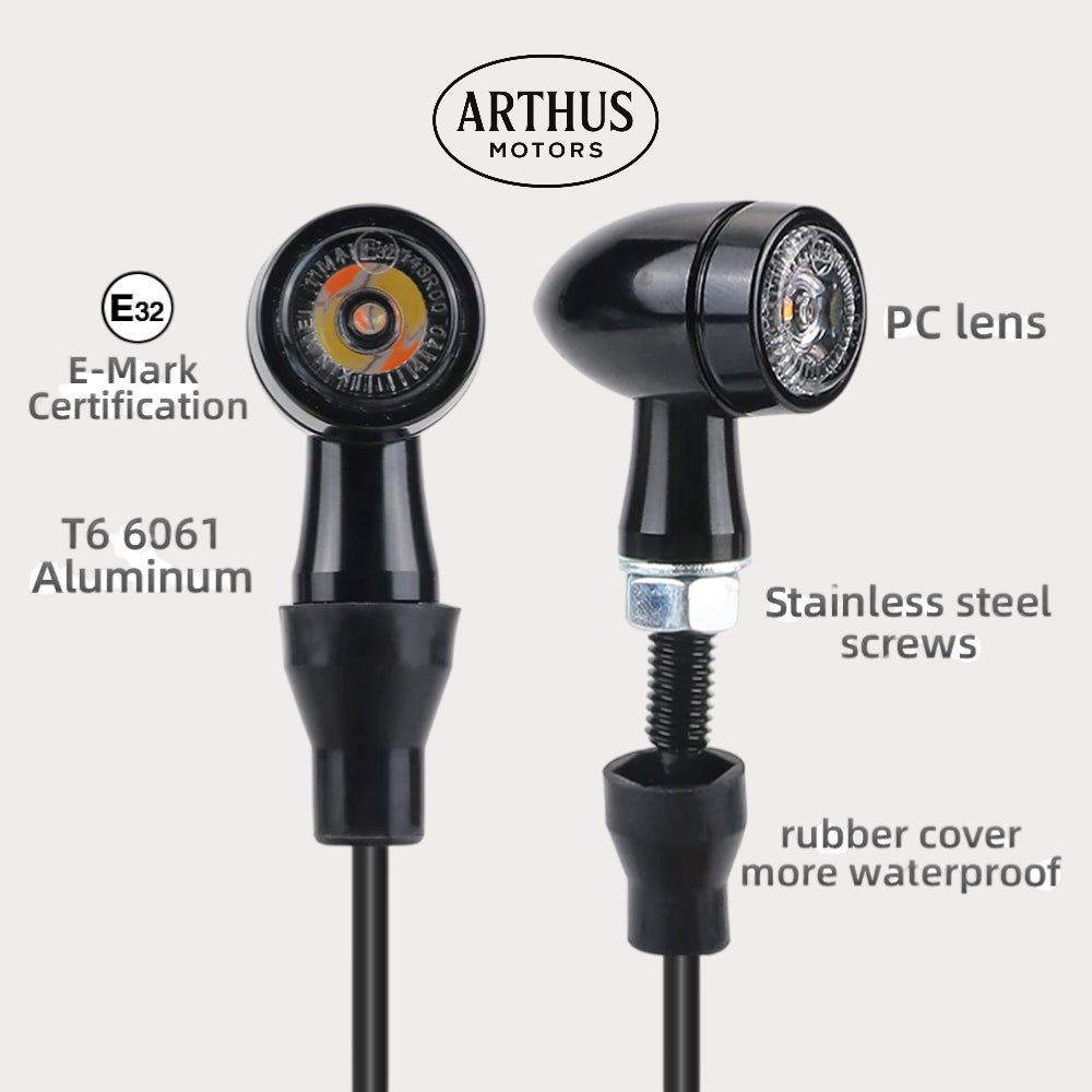 Clignotant LED moto rétro. 3 en 1 forme obus. – moto Universel personnalisée Arthus Motors