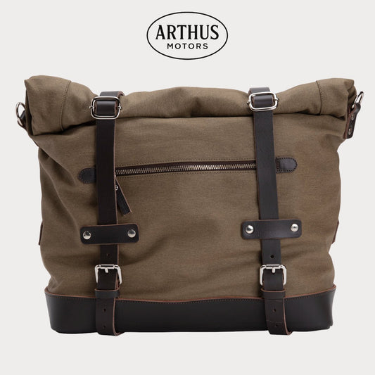 Sacoche latérale moto en toile Beige Safari 25 L – Click - Fix verrouillable à clé. – moto Universel personnalisée Arthus Motors